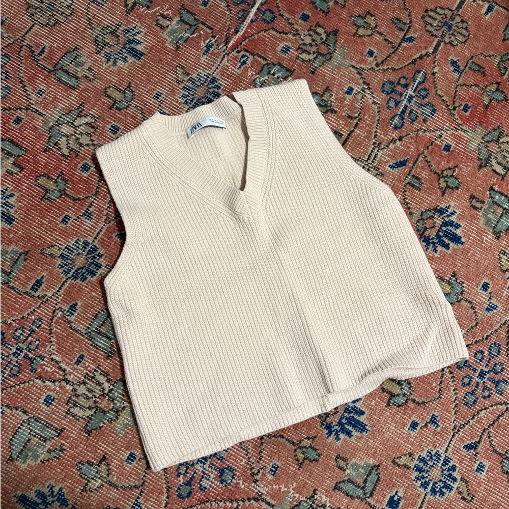 Cream Ribbed Knit Sleeveless Top